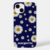Coques Case-Mate iPhone Fleur de marguerite rétro avec nom Navy Blue (Verso)