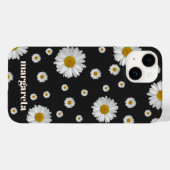 Coques Case-Mate iPhone Fleur de marguerite rétro avec nom Noir (Verso (horizontal))