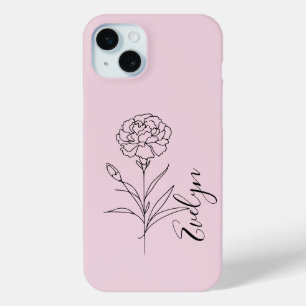 Coque iPhone 15 Mini Fleur de naissance de l'oeillet de janvier personn