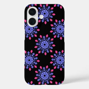 Coques iPhone 16 Fleur de néon bleu et rouge