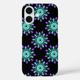 Coques iPhone 16 Fleur de néon turquoise et violette