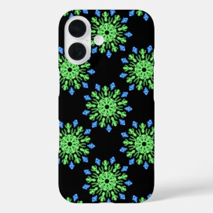 Coques iPhone 16 Fleur de néon vert et bleu