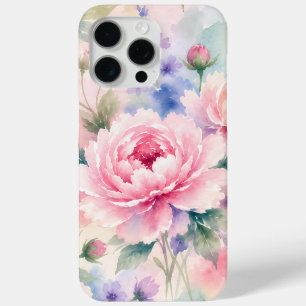 Coque iPhone 15 Pro Max Fleur de pivoine à l'aquarelle