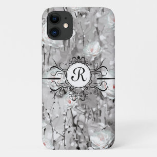 Case-Mate iPhone Case Fleur de rose blanche gris floral d'hiver