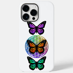 Coque Pour Pour iPhone 14 Pro Max Fleur de vie colorée de papillons élégants