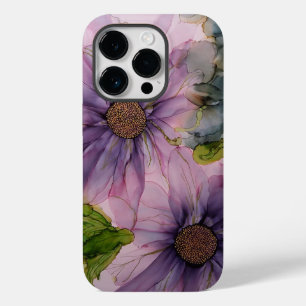 Coque Pour iPhone 14 Pro fleur d'encre d'alcool rose et violet