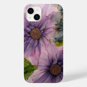 Coque Pour iPhone 14 Plus fleur d'encre d'alcool rose et violet