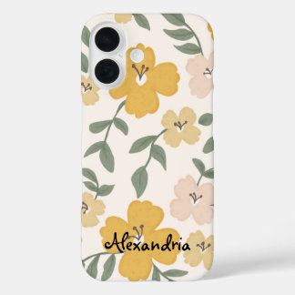Coques iPhone 16 Fleur d'Hibiscus jaune et rose Botanique