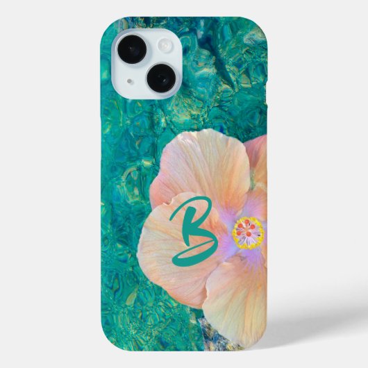 Coques Case-Mate iPhone Fleur d'hibiscus rose eau turquoise tropicale (Verso)