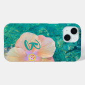 Coques Case-Mate iPhone Fleur d'hibiscus rose eau turquoise tropicale (Verso (horizontal))