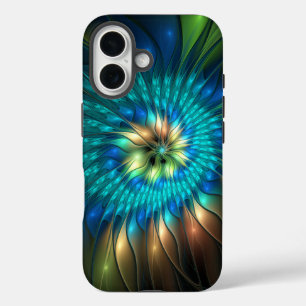 Coques iPhone 16 Fleur d'Imaginaire lumineux, Fractale Abstraite co