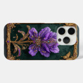 Coques Case-Mate iPhone Fleur élégante violette incrustée de bijoux (Verso (horizontal))