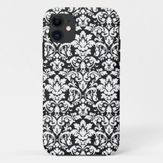 Coques Case-Mate iPhone fleur en damassé noir et blanc (Dos)