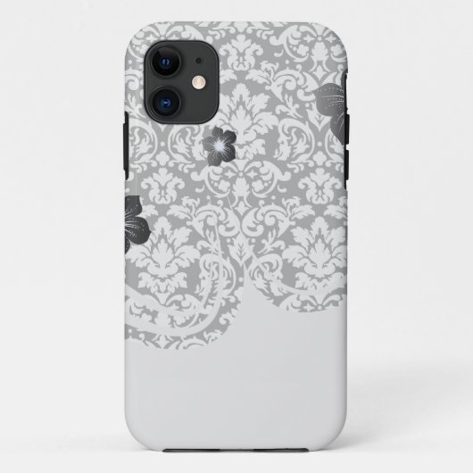 Coques Case-Mate iPhone fleur en damassé noir et blanc (Dos)