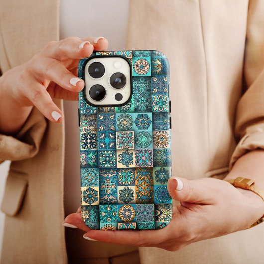 Coques Case-Mate iPhone Fleur ethnique bleue Mandala | iPhone 14 Coque-Mat