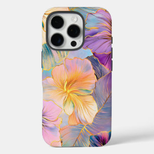 Coques iPhone 16 Pro Fleur Exotique Feuille en fleurs bleues