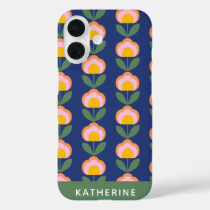 Coques iPhone 16 Fleur folklorique danoise scandinave personnalisée