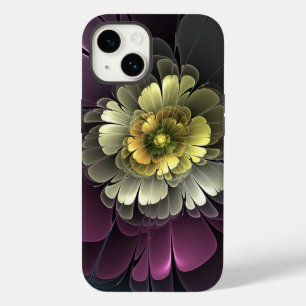 Coque Pour iPhone 14 Fleur fractale grise abstraite moderne pourpre kak
