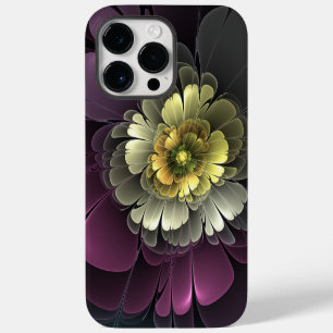 Coque Pour Pour iPhone 14 Pro Max Fleur fractale grise et pourpre moderne abstraite