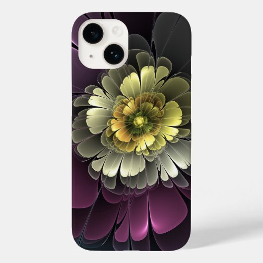Coques Case-Mate iPhone Fleur fractale grise et pourpre moderne abstraite (Verso)