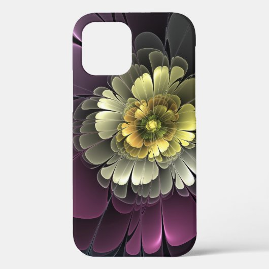 Coques Case-Mate iPhone Fleur fractale grise pourpre moderne abstraite (Verso)