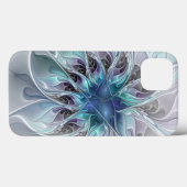 Coques Case-Mate iPhone Fleur fractale moderne abstraite avec du bleu (Verso (horizontal))