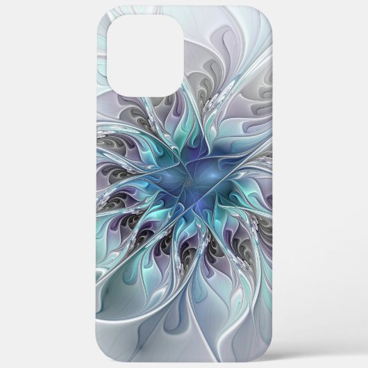 Coques Case-Mate iPhone Fleur fractale moderne abstraite avec du bleu (Verso)