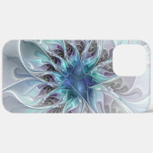 Coques Case-Mate iPhone Fleur fractale moderne abstraite avec du bleu (Retour (horizontal))