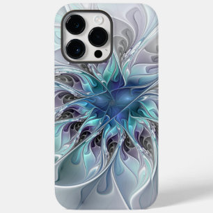 Coque Pour Pour iPhone 14 Pro Max Fleur fractale moderne abstraite avec du bleu