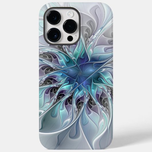 Coques Case-Mate iPhone Fleur fractale moderne abstraite avec du bleu (Verso)
