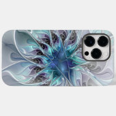 Coques Case-Mate iPhone Fleur fractale moderne abstraite avec du bleu (Verso (horizontal))