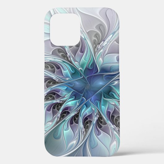 Coques Case-Mate iPhone Fleur fractale moderne abstraite avec du bleu (Verso)