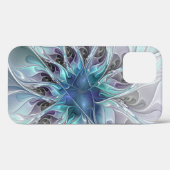 Coques Case-Mate iPhone Fleur fractale moderne abstraite avec du bleu (Verso (horizontal))