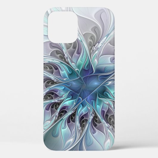 Coques Case-Mate iPhone Fleur fractale moderne abstraite avec du bleu (Verso)