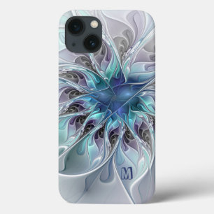 iPhone 13 Case Fleur fractale moderne abstraite avec monogramme b