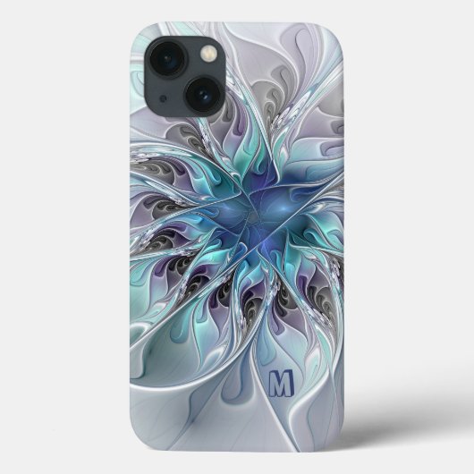Coques Case-Mate iPhone Fleur fractale moderne abstraite avec monogramme b (Verso)