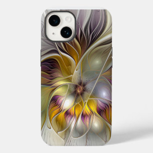 Coque Pour iPhone 14 Fleur fractale moderne fantasque colorée abstraite