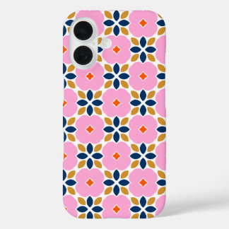 Coques iPhone 16 Fleur géométrique rose