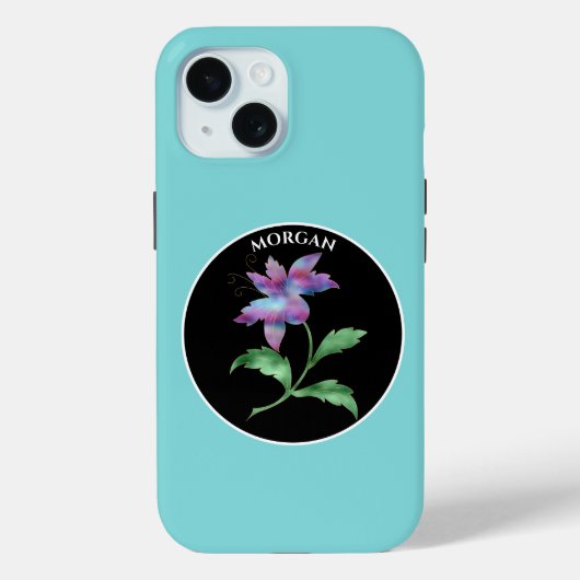 Coques Case-Mate iPhone Fleur Iridescente, Cercle Noir, Nom (Verso)