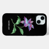 Coques Case-Mate iPhone Fleur iridescente sur fond noir, nom (Verso (horizontal))