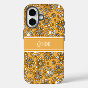 Coques iPhone 16 Fleur jaune moutarde Rétro 1970