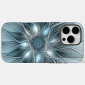 Coques Case-Mate iPhone Fleur Joyeuse Abstrait gris bleu floral Fractal (Verso (horizontal))