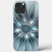 Coques Case-Mate iPhone Fleur Joyeuse Abstrait gris bleu floral Fractal (Verso)