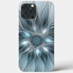 Case-Mate iPhone Case Fleur Joyeuse Abstrait gris bleu floral Fractal