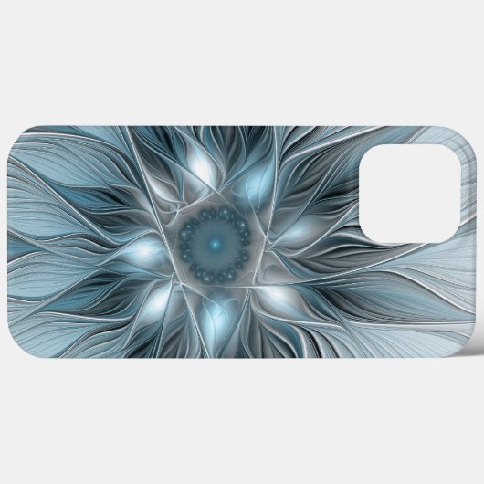 Coques Case-Mate iPhone Fleur Joyeuse Abstrait gris bleu floral Fractal (Verso (horizontal))