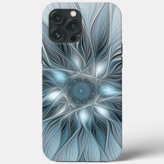 Coques Case-Mate iPhone Fleur Joyeuse Abstrait gris bleu floral Fractal (Verso)