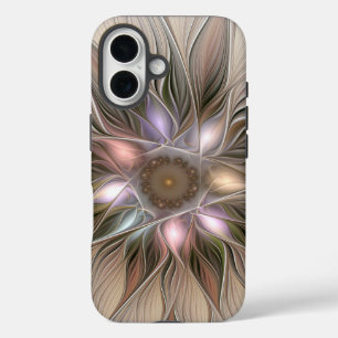 Coques iPhone 16 Fleur joyeuse abstraite beige marron floral fracta