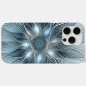 Coques Case-Mate iPhone Fleur joyeuse abstraite fleur grise bleue fractale (Verso (horizontal))