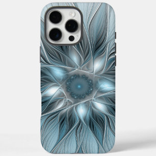 Coques iPhone 16 Pro Max Fleur joyeuse abstraite florale fractale bleu gris
