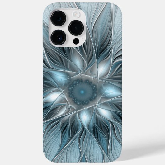 Coques Case-Mate iPhone Fleur joyeuse abstraite florale fractale bleue gri (Verso)